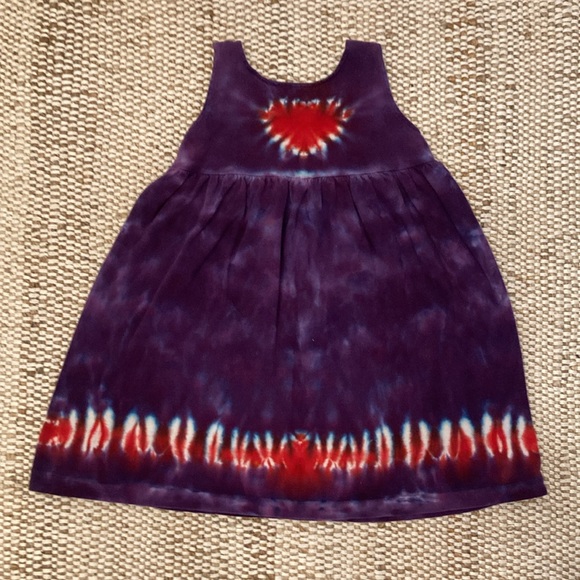 Vintage Tie Dye RedHeart on Purple Dress Girls Size 24 month Empire Waist Jumper - Picture 3 of 3